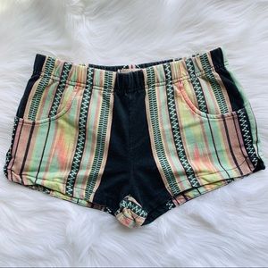 Lost Tribal Black Green Peach Tribal Print Shorts